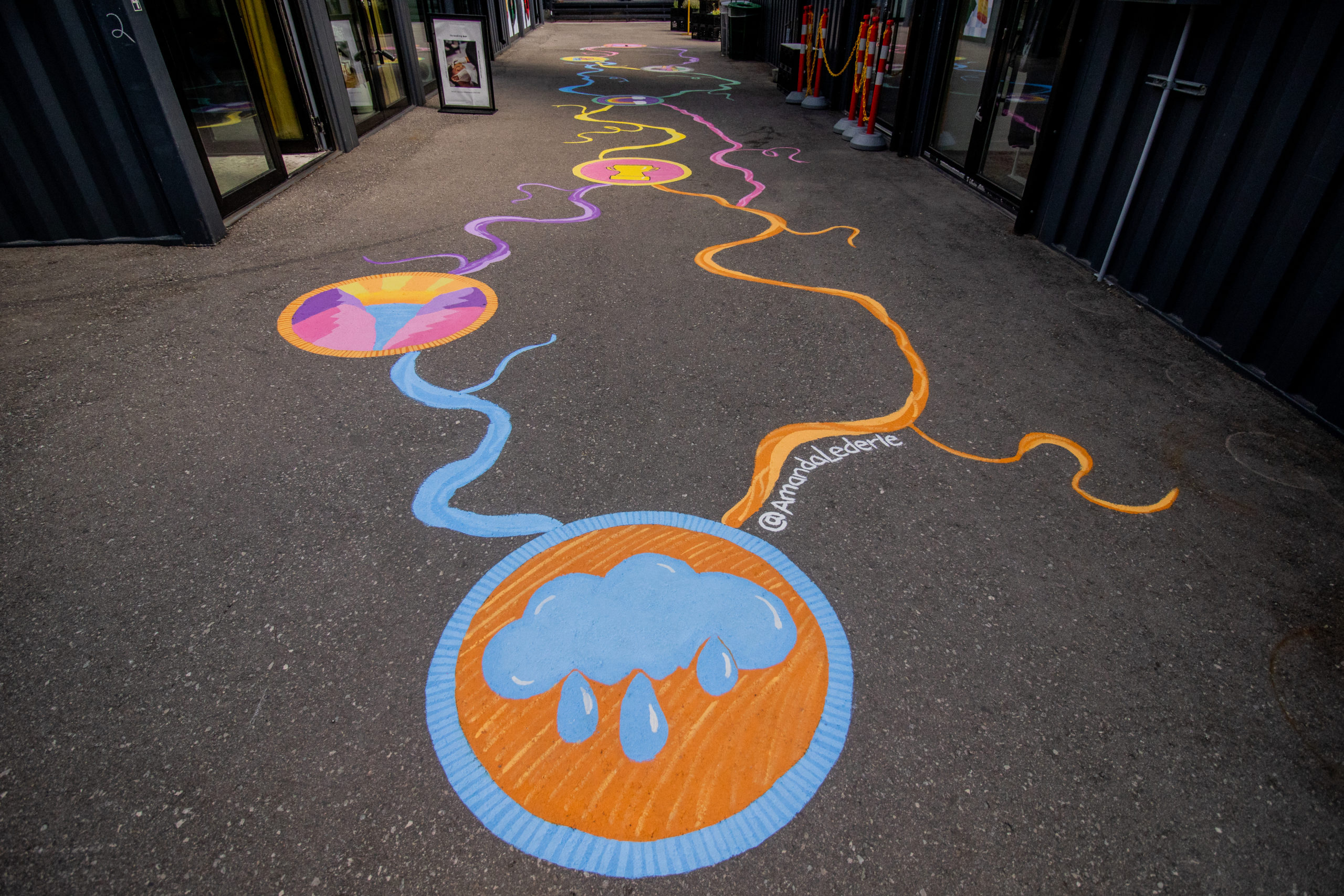 Ground murals at Stackt market by CreateSpace 2021 artist Amanda Lederle