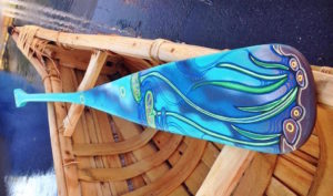 An image of a teal and blue paddle.