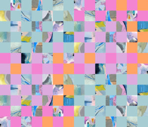 Abstract collage with a checkerboard pattern
