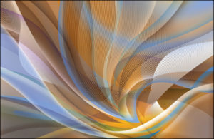 Abstract artwork called Coffee Aroma by Denys Golemenkov featuring soft swirls of gold, blue and silver.