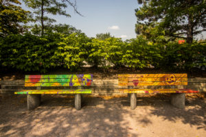 Colourful painted benches in fall colours by Mahmood Hosseini