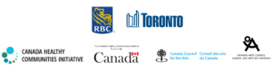 Banner of logos including RBC Royal Bank, City of Toronto, Canada Healthy Communities Initiative funded by the Government of Canada, Canada Council for the Arts, and Ontario Arts Council