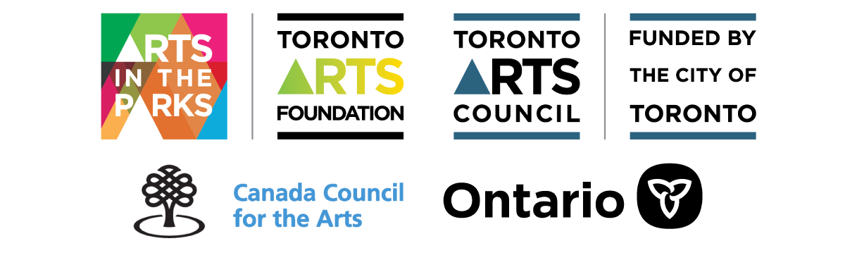 logo banner with logos for arts in the parks, toronto arts council, toronto arts foundation, city of toronto, canada council for the arts and the ontario government