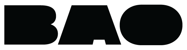 Brampton Arts Organization (BAO) logo in bold black letters that spell BAO