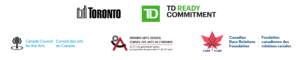 CreateSpace Public Art Residency funder logos including City of Toronto, TD Ready Commitment, Canada Council for the Arts, Ontario Arts Council and Canadian Race Relations Foundation