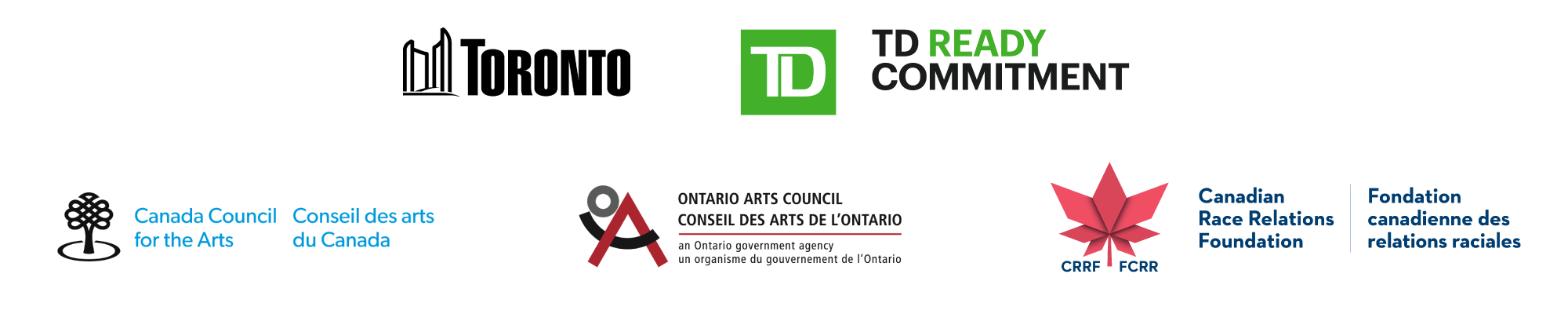 CreateSpace Public Art Residency funder logos including City of Toronto, TD Ready Commitment, Canada Council for the Arts, Ontario Arts Council and Canadian Race Relations Foundation