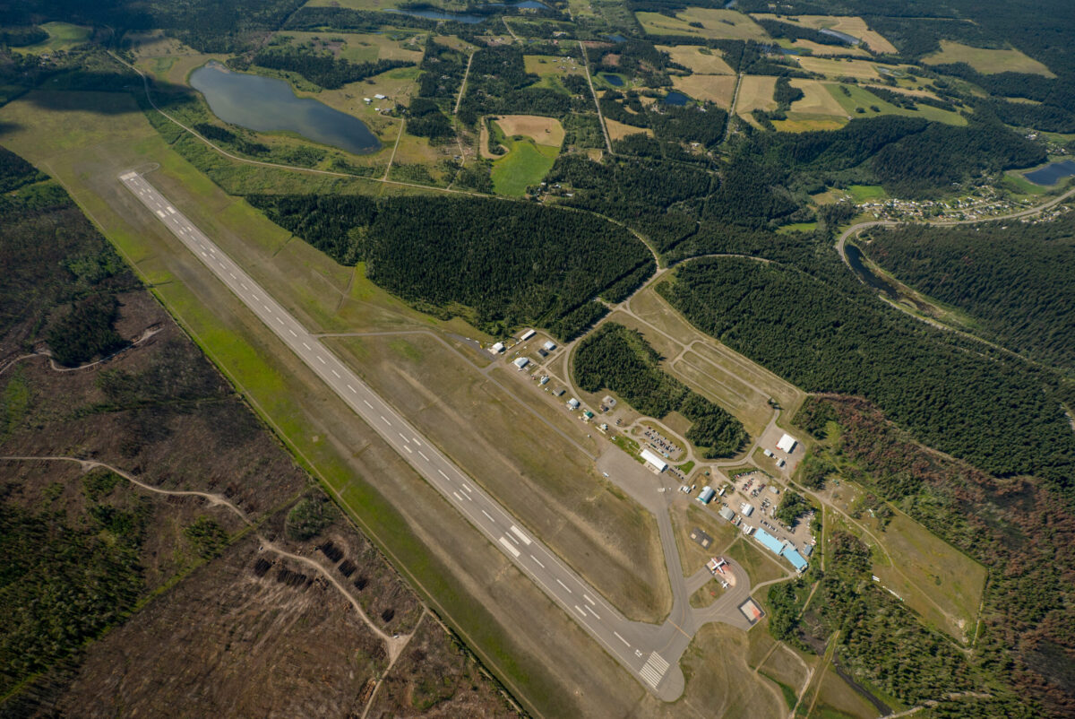 Aerial view of the Williams Lake Regional Airport to promote the Call for Artist by Williams Lake and STEPS Public Art