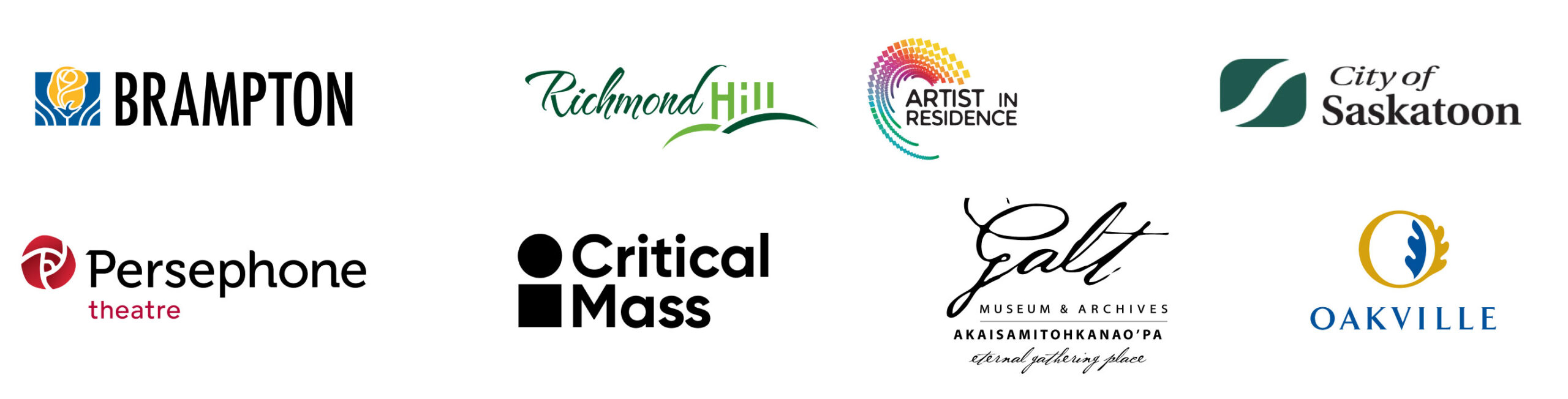 Partners for the 2024 CreateSpace Public Art Residency by STEPS Public Art, including the City of Brampton, City of Richmond Hill, City of Saskatoon, Persephone Theatre, Critical Mass, Galt Museum, and Town of Oakville.