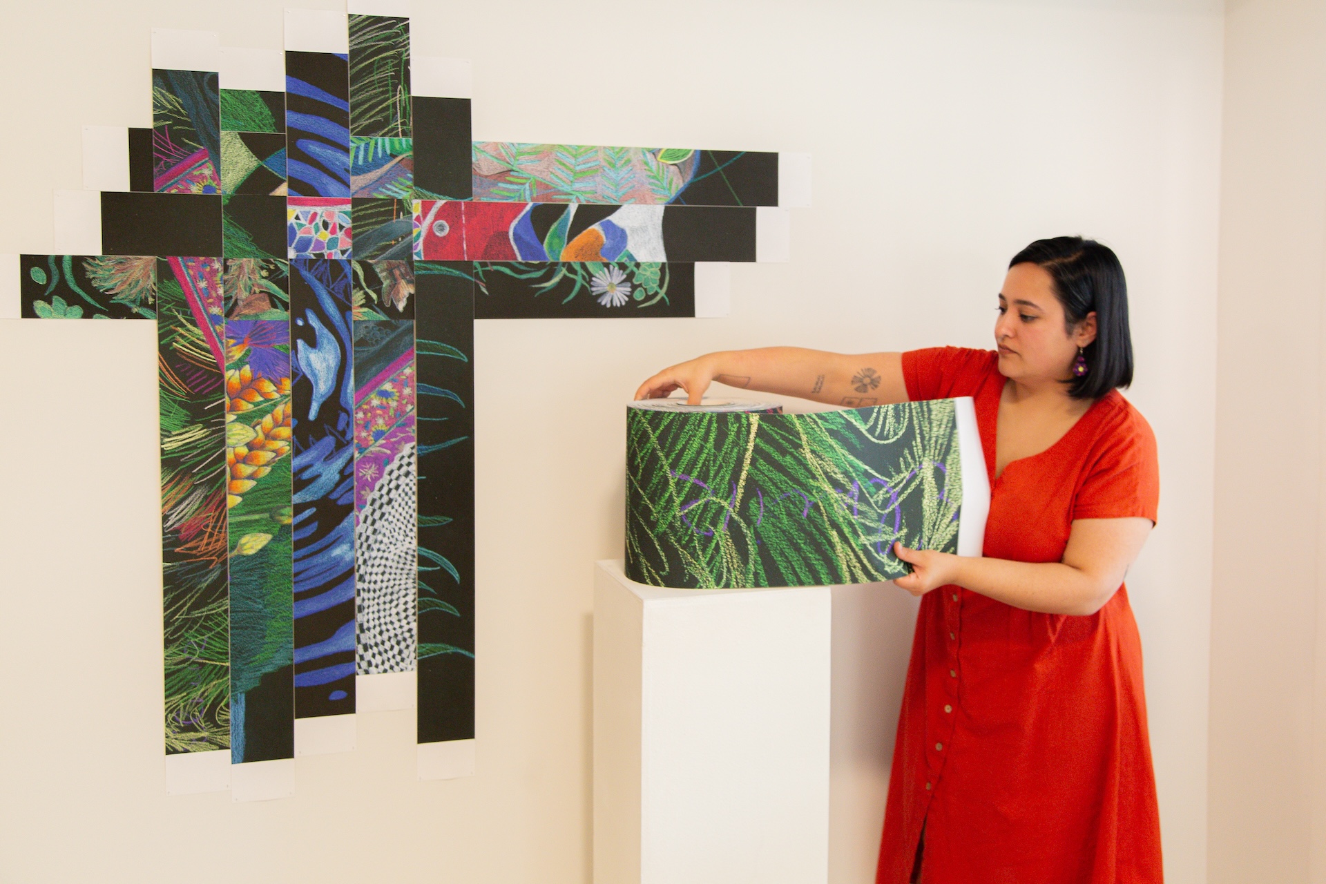 Aaniya Asrani setting up an exhibit for her public art project as part of the CreateSpace Public Art Residency by STEPS Public Art